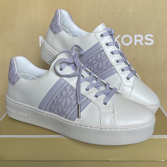 Michael Kors Poppy Stripe Lace Up Nappa Faux Leather WMNS Lavender Mist - Picture 4 of 16